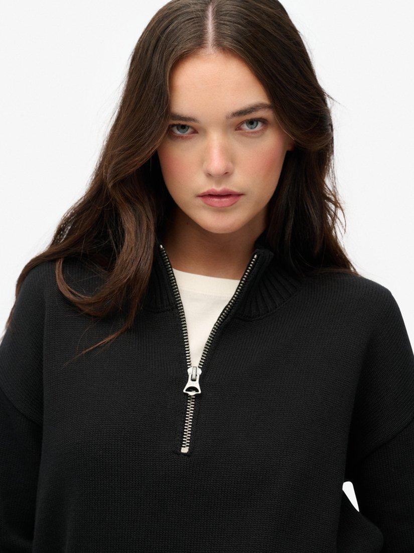 Product image 4 of 5, which shows Superdry Slouchy Knitted Half Zip Jumper, Black, 6