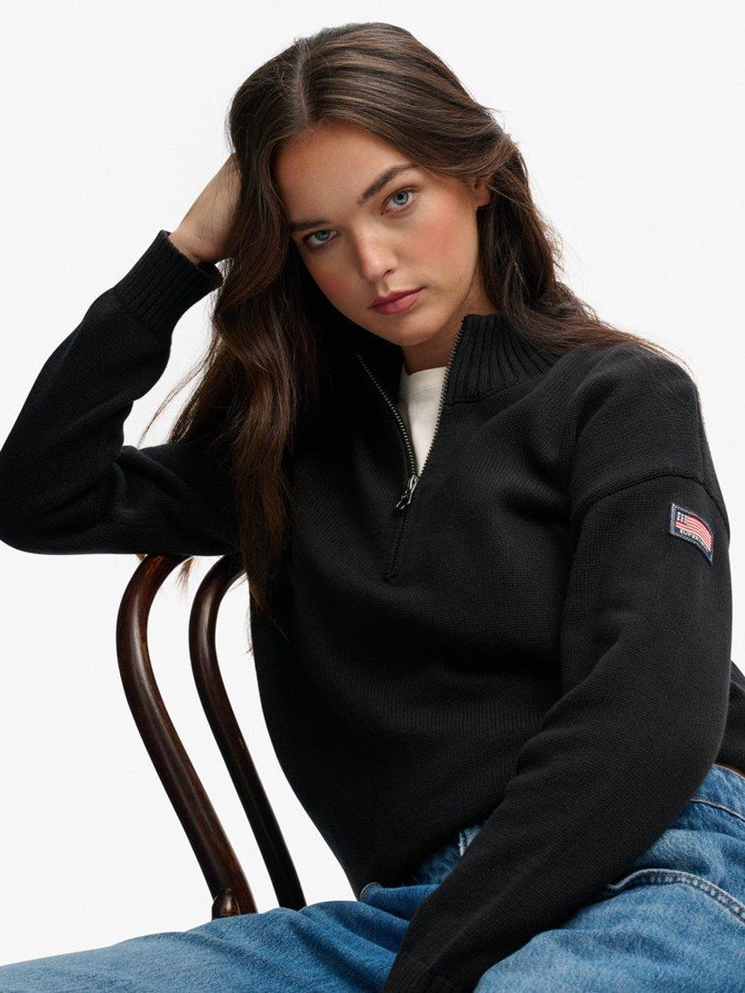 Product image 5 of 5, which shows Superdry Slouchy Knitted Half Zip Jumper, Black, 6