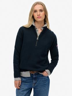 Superdry Slouchy Knitted Half Zip Jumper, Eclipse Navy