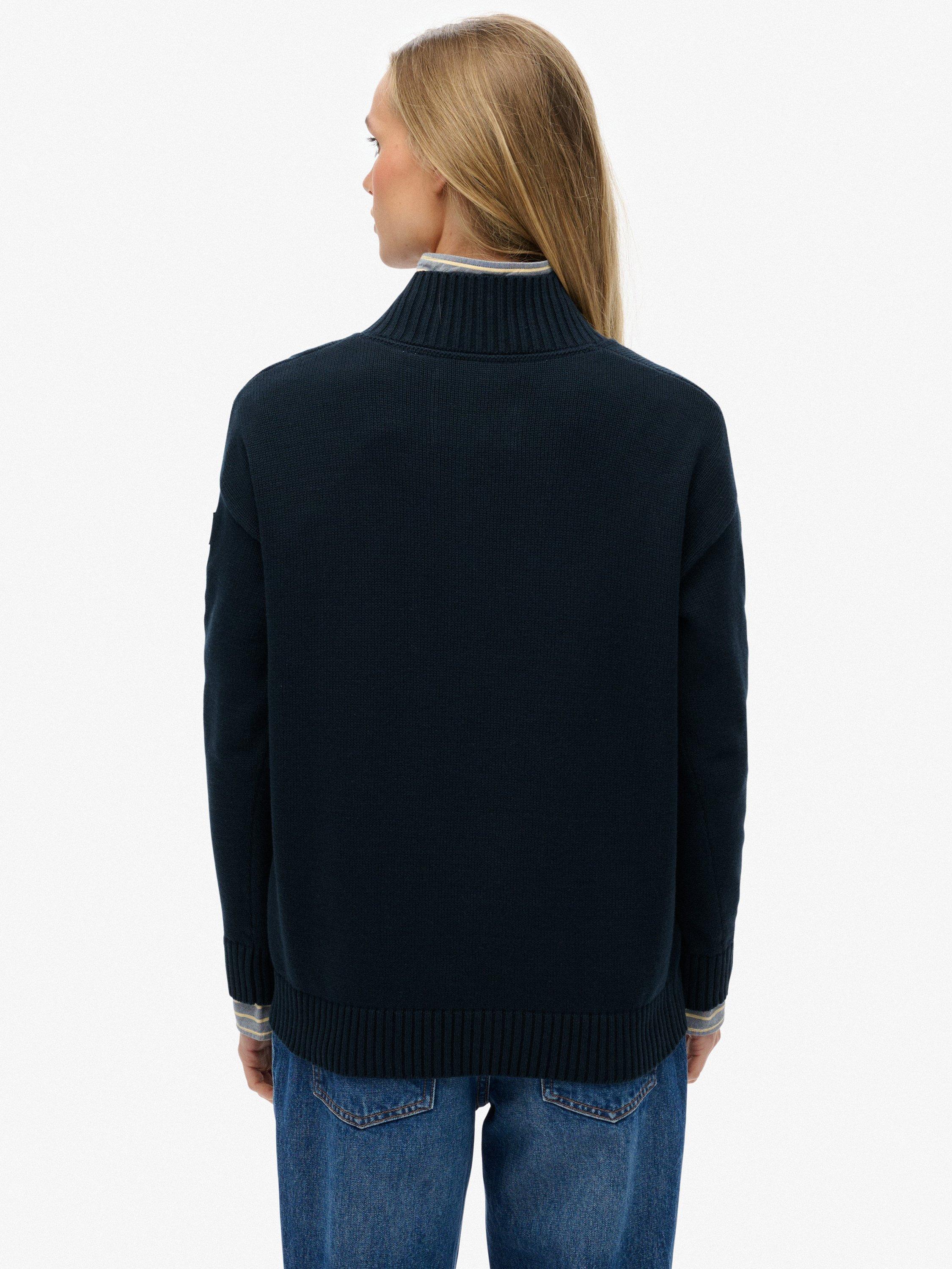 Product image 2 of 5, which shows Superdry Slouchy Knitted Half Zip Jumper, Eclipse Navy, 6