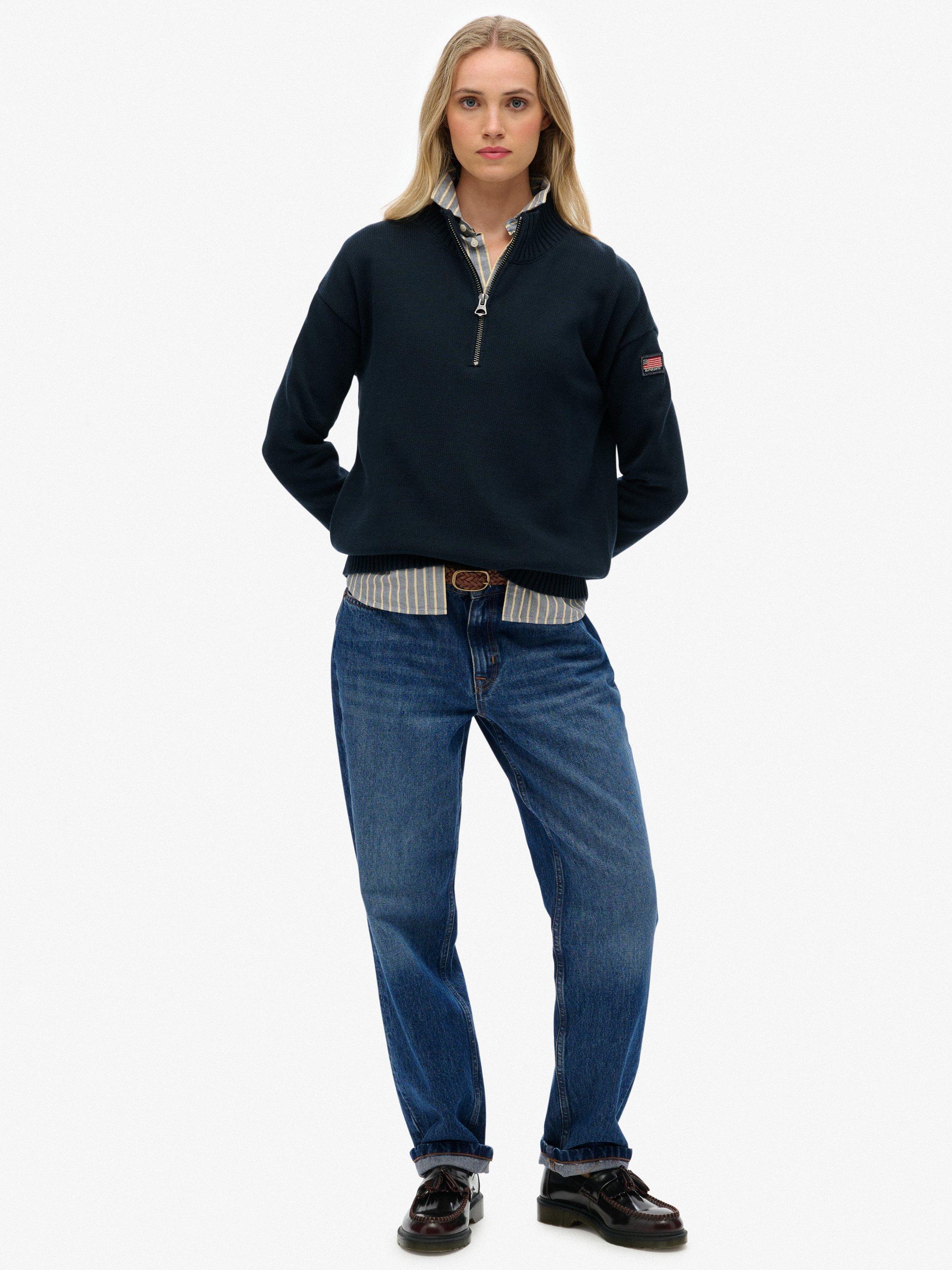 Product image 3 of 5, which shows Superdry Slouchy Knitted Half Zip Jumper, Eclipse Navy, 6