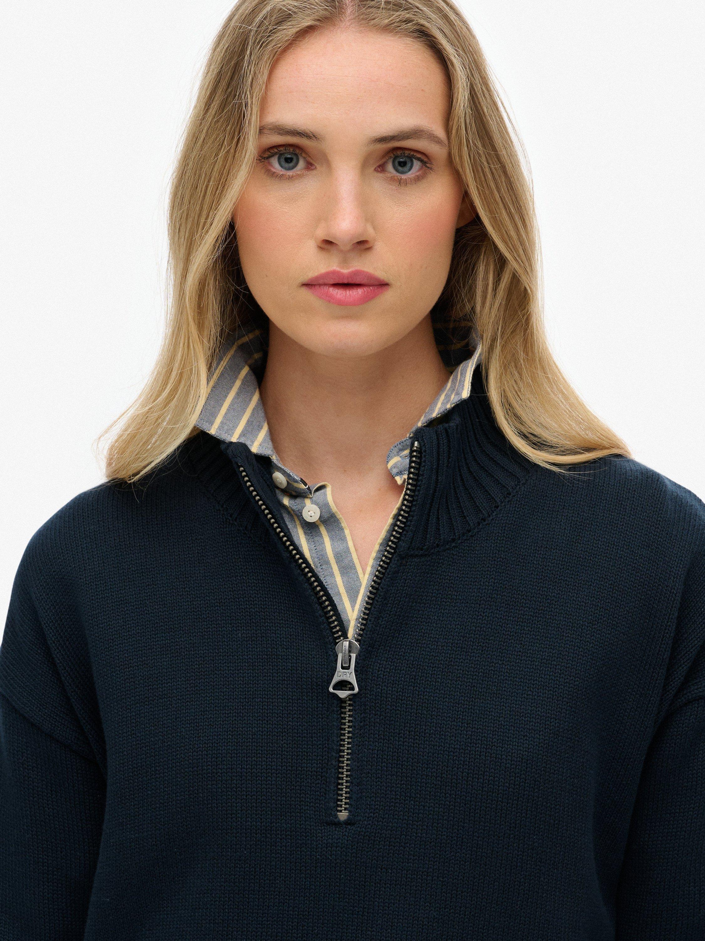 Product image 4 of 5, which shows Superdry Slouchy Knitted Half Zip Jumper, Eclipse Navy, 6