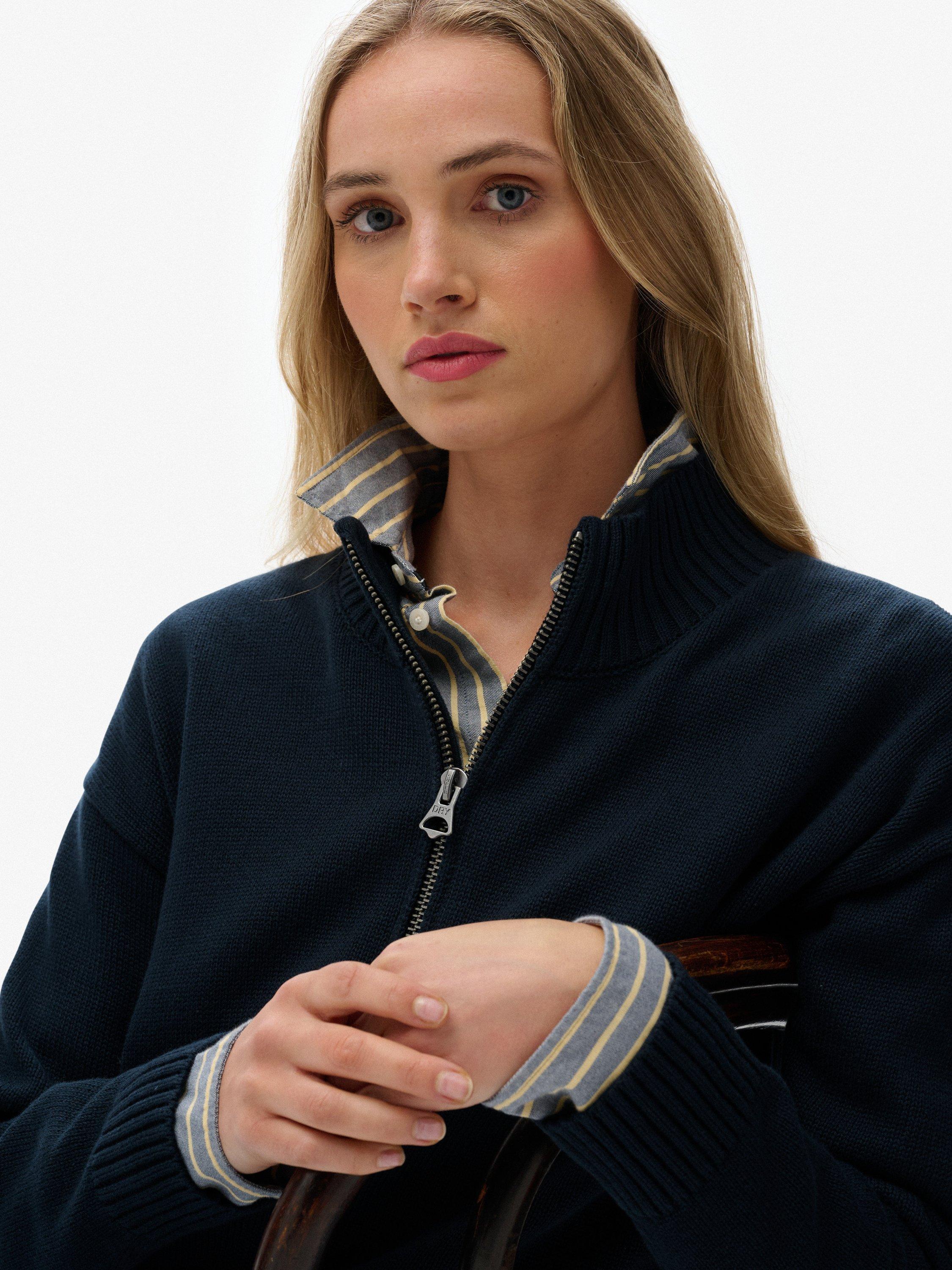 Product image 5 of 5, which shows Superdry Slouchy Knitted Half Zip Jumper, Eclipse Navy, 6