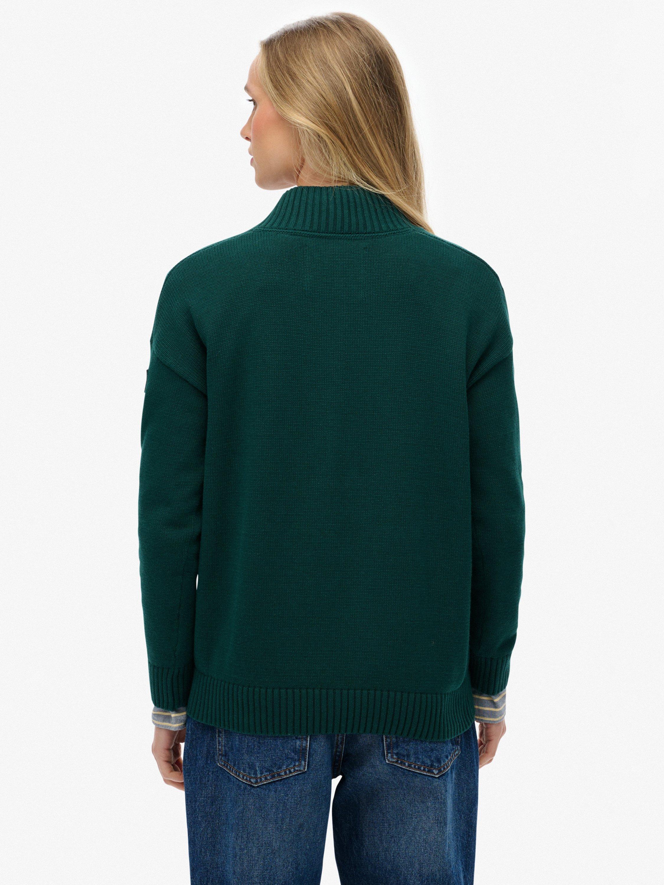 Product image 2 of 5, which shows Superdry Slouchy Knitted Half Zip Jumper, Darkest Pine Green, 6
