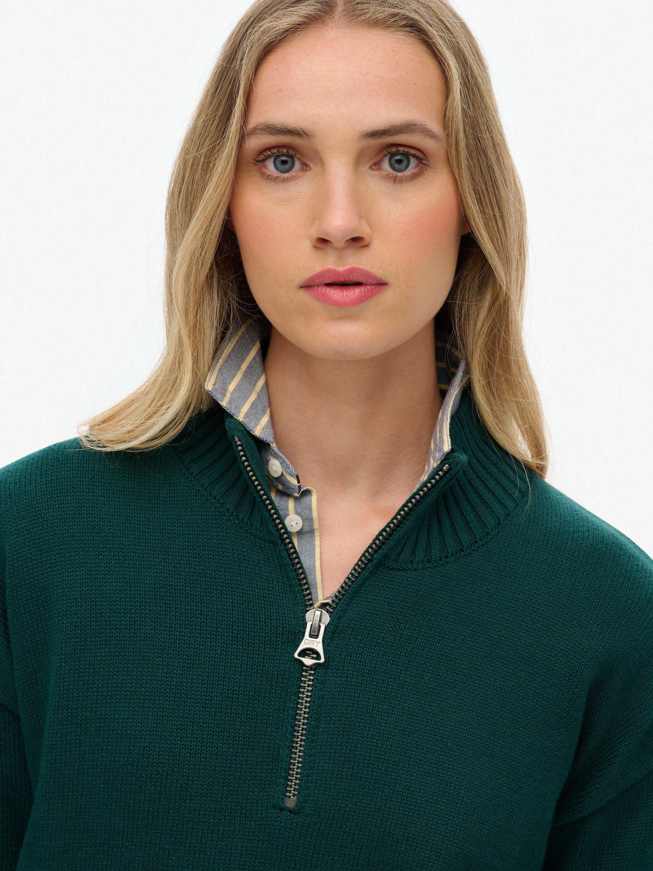 Product image 4 of 5, which shows Superdry Slouchy Knitted Half Zip Jumper, Darkest Pine Green, 6