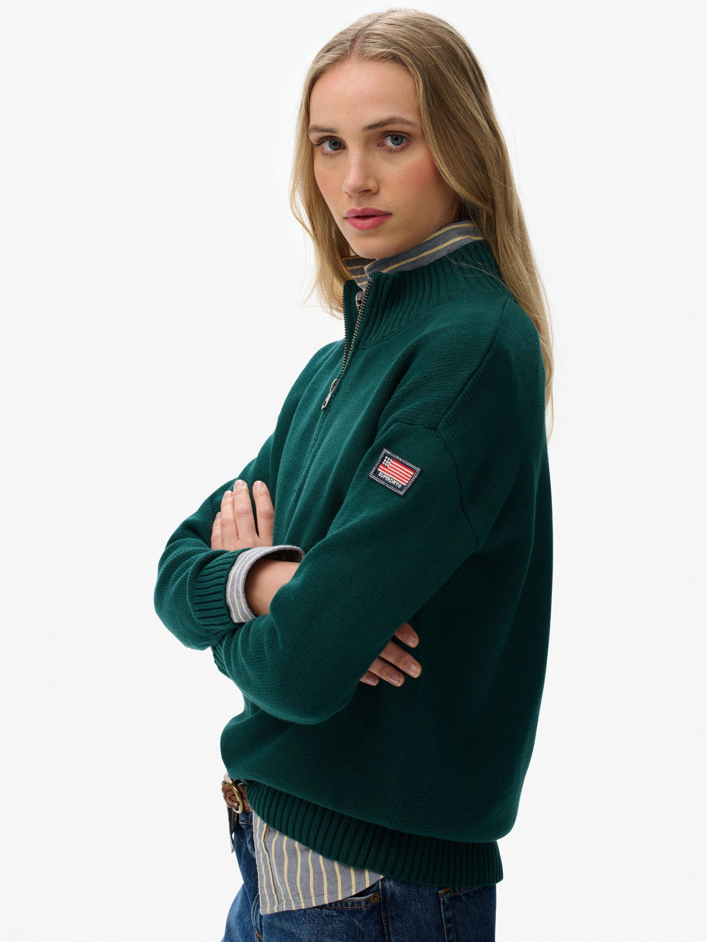 Product image 5 of 5, which shows Superdry Slouchy Knitted Half Zip Jumper, Darkest Pine Green, 6