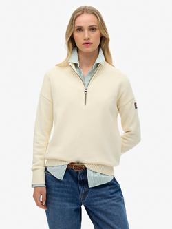 Superdry Slouchy Knitted Half Zip Jumper, Natural White