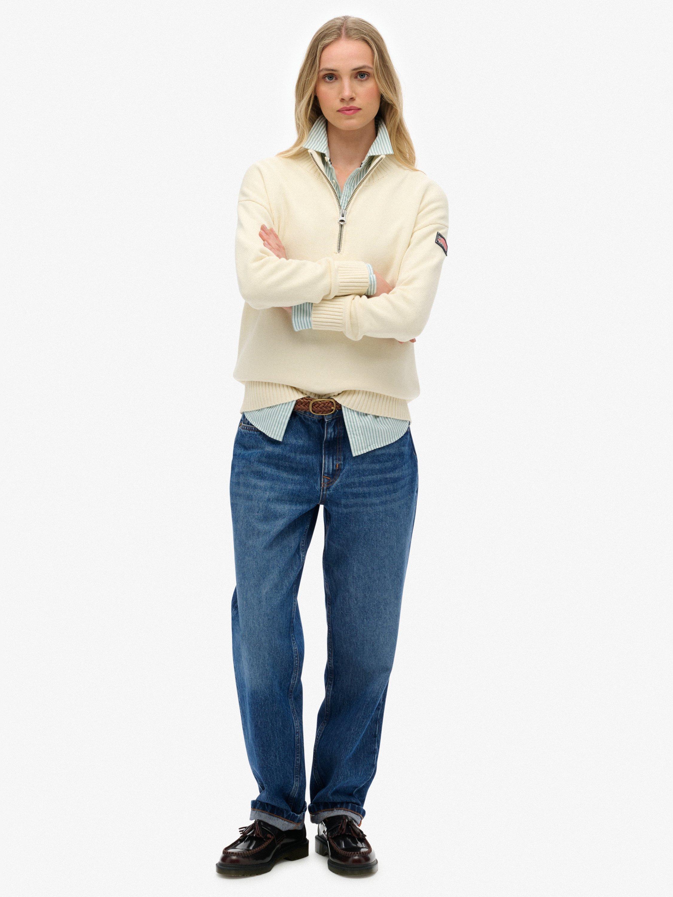 Product image 3 of 5, which shows Superdry Slouchy Knitted Half Zip Jumper, Natural White, 6