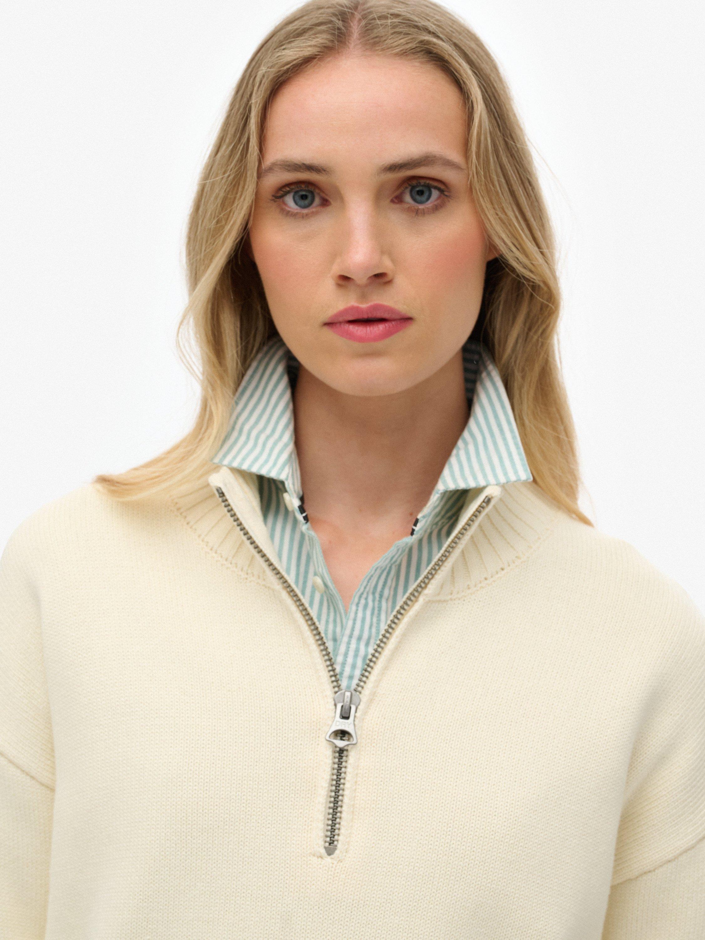 Product image 5 of 5, which shows Superdry Slouchy Knitted Half Zip Jumper, Natural White, 6