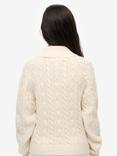 Superdry Slim Cable Knit 1/2 Zip Knit Jumper, Ecru