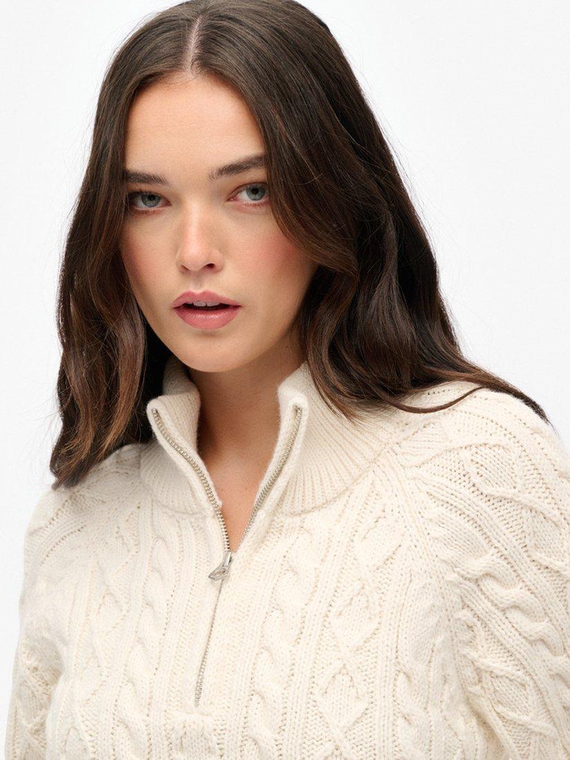 Product image 4 of 5, which shows Superdry Slim Cable Knit 1/2 Zip Knit Jumper, Ecru, 6