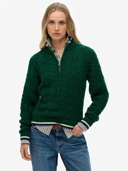 Superdry Slim Cable Knit 1/2 Zip Jumper, Sharp Green, Sharp Green