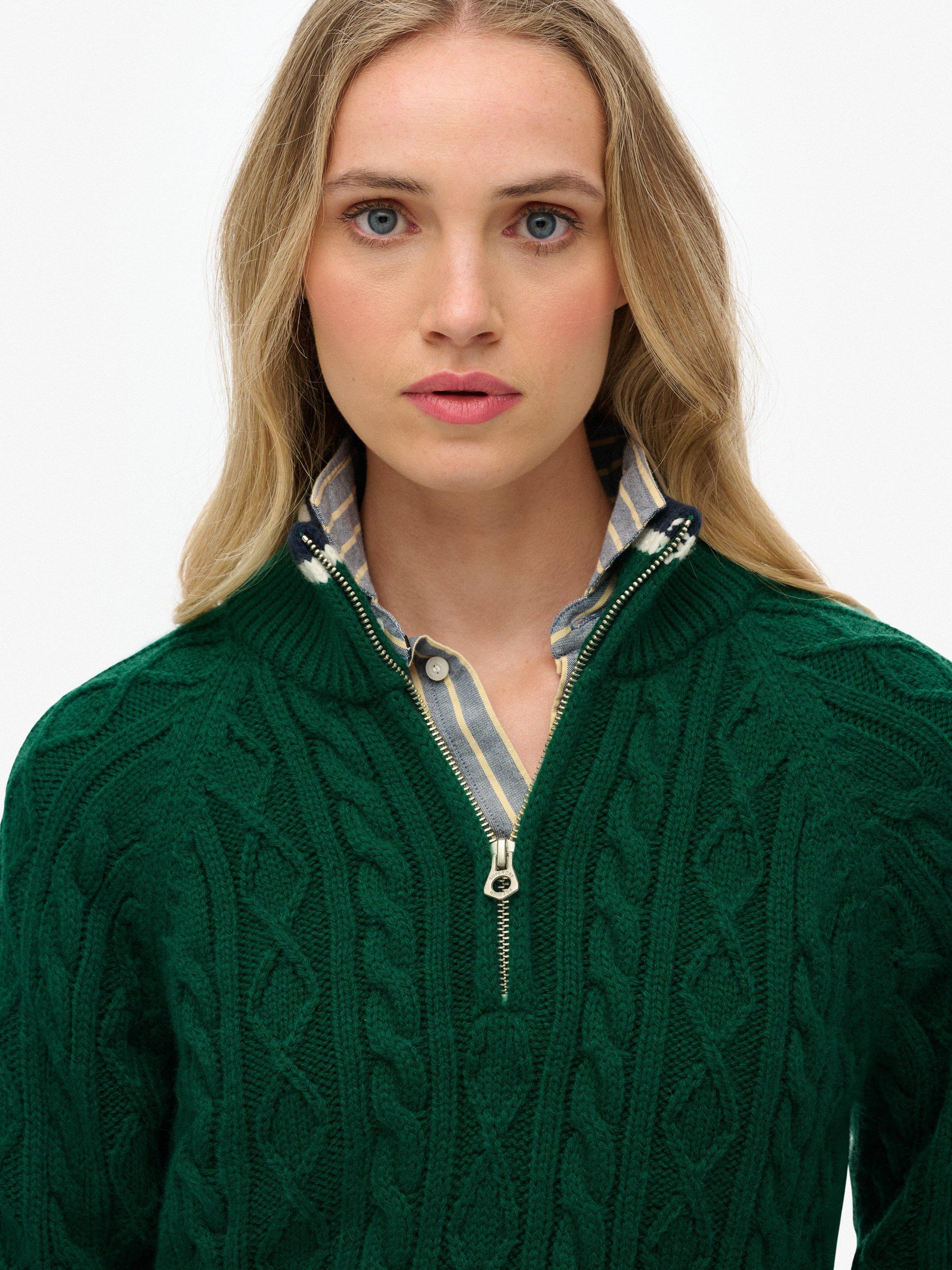 Product image 4 of 5, which shows Superdry Slim Cable Knit 1/2 Zip Jumper, Sharp Green, 6