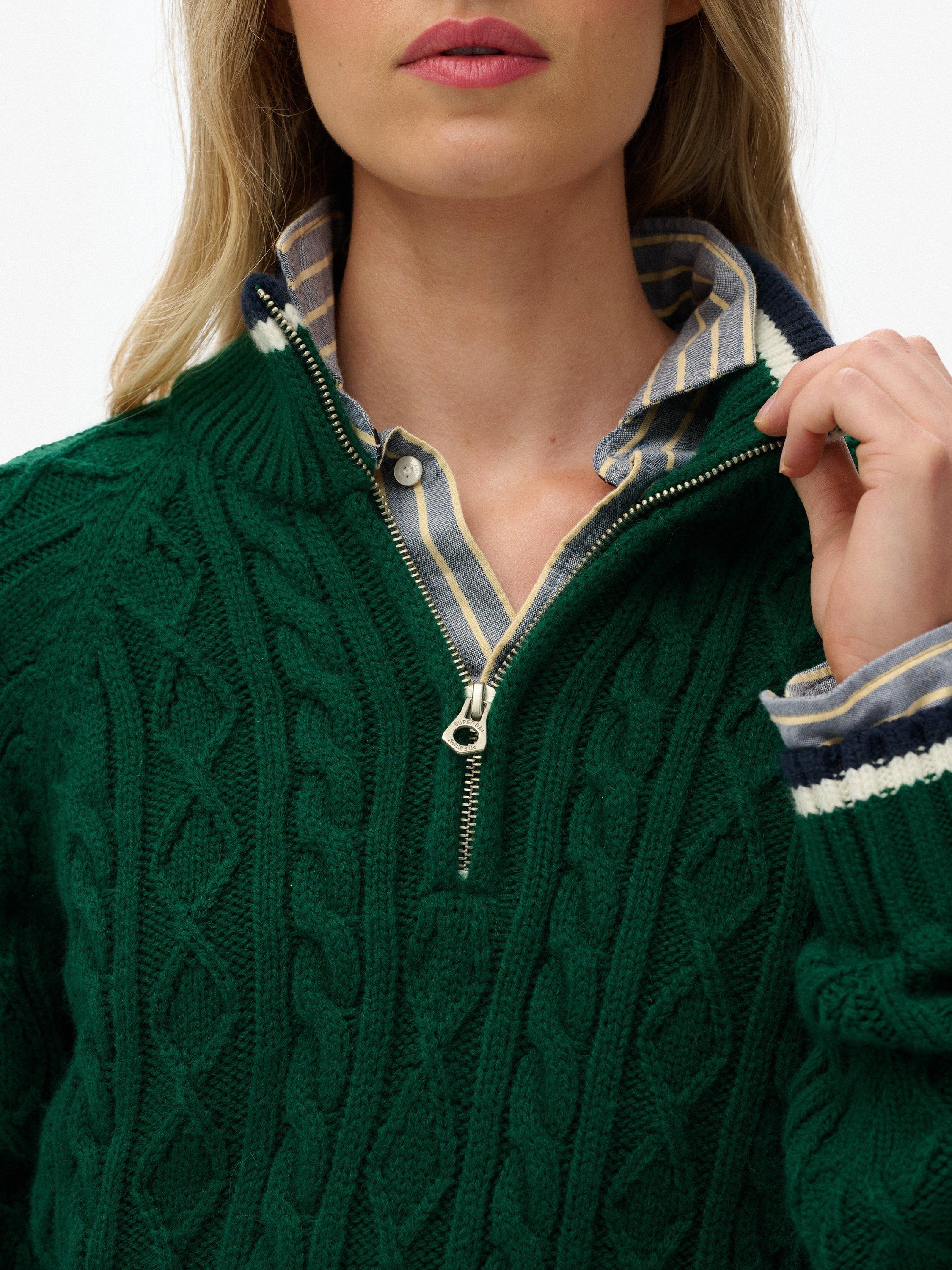 Product image 5 of 5, which shows Superdry Slim Cable Knit 1/2 Zip Jumper, Sharp Green, 6