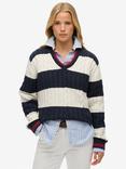 Superdry Stripe Oversized Cable Knit Jumper, Richest Navy
