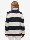 Superdry Stripe Oversized Cable Knit Jumper, Richest Navy