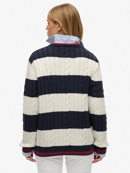 Superdry Stripe Oversized Cable Knit Jumper, Richest Navy - view 2, Richest Navy