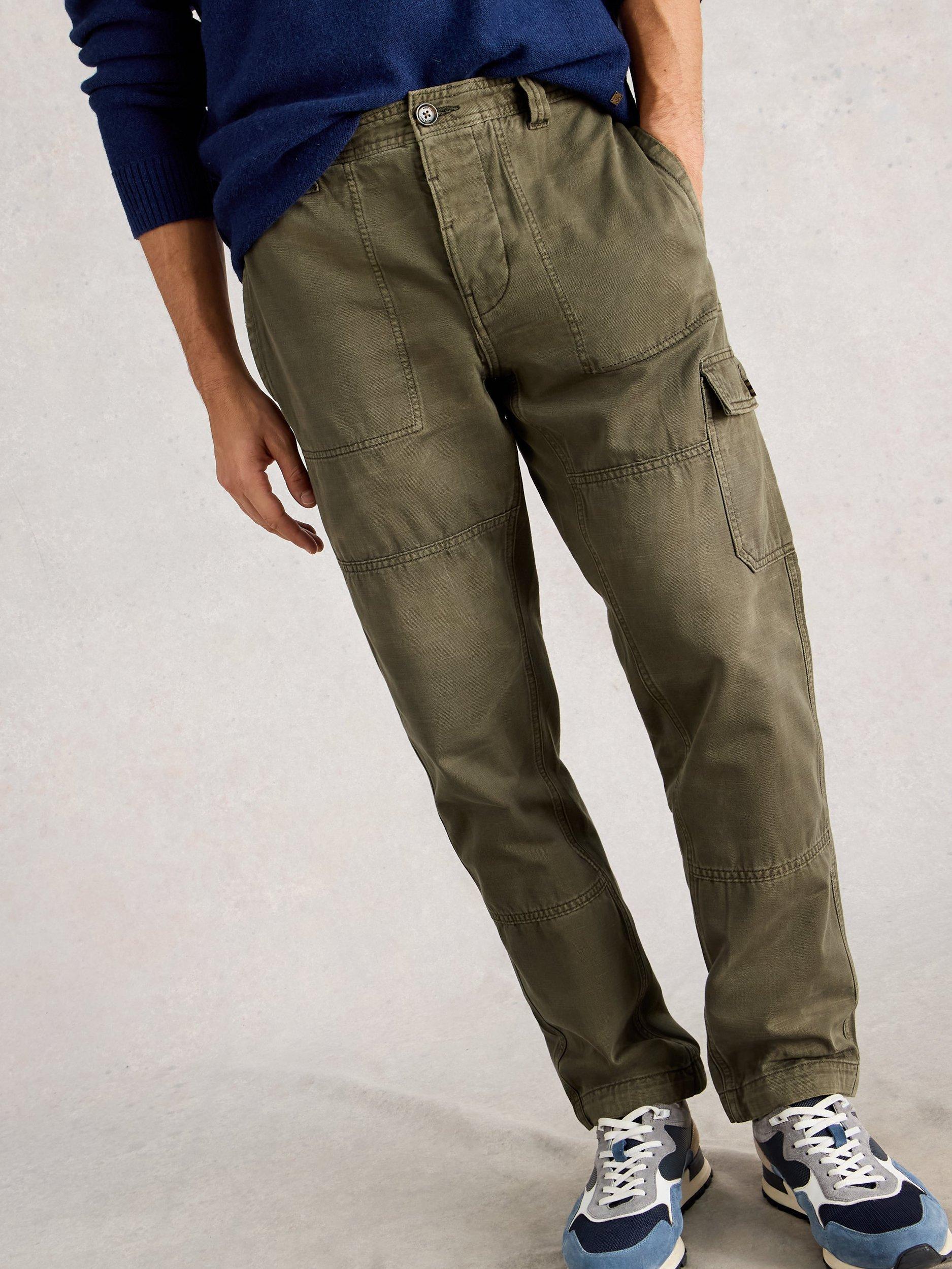 Product image 3 of 6, which shows White Stuff Kemble Cotton Cargo Trousers, Khaki/Green, 30S