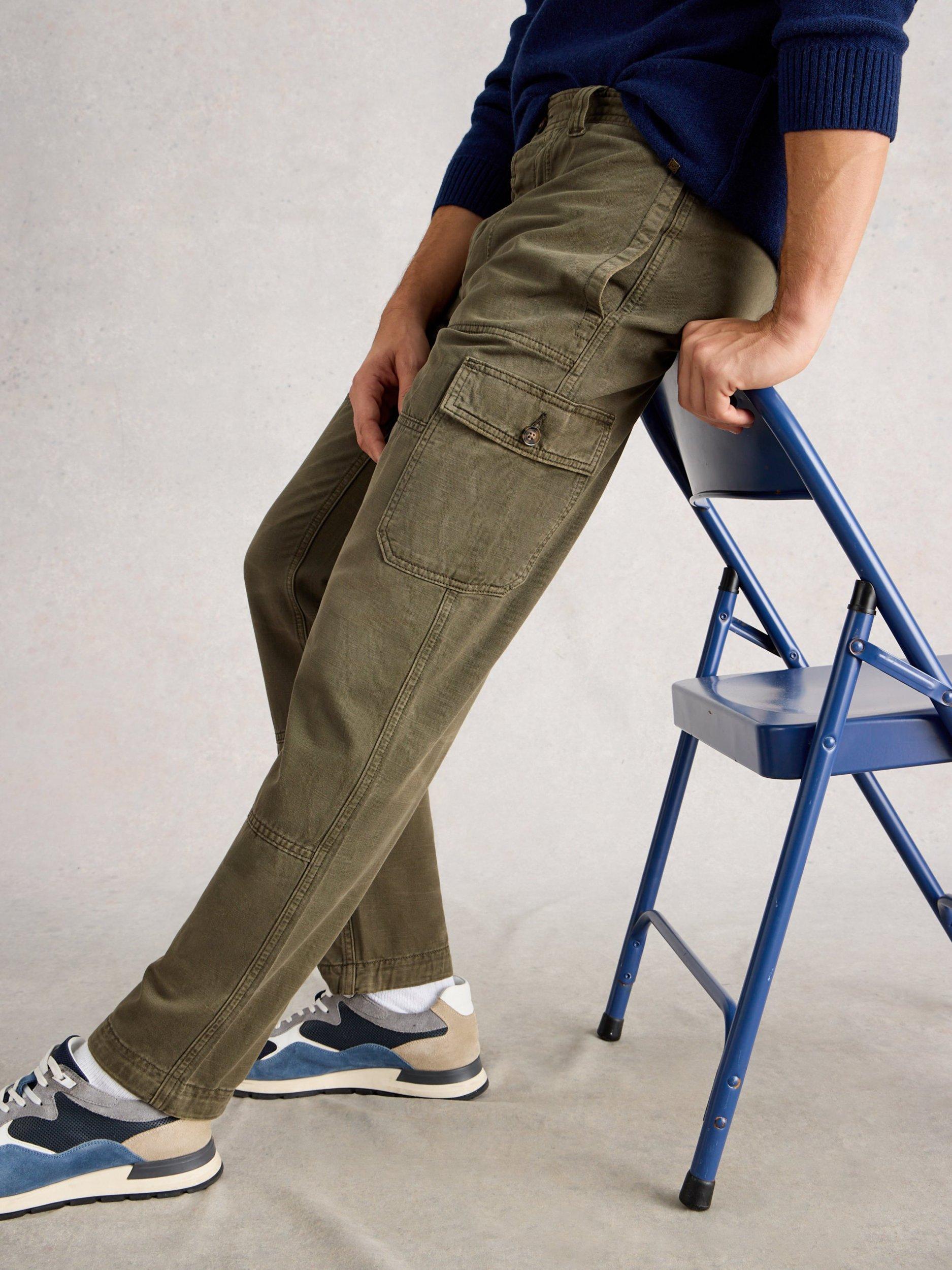 Product image 4 of 6, which shows White Stuff Kemble Cotton Cargo Trousers, Khaki/Green, 30S