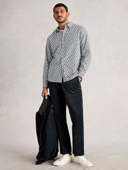 White Stuff Finsbury Cotton Graphic Long Sleeve Collar Shirt, White/Multi