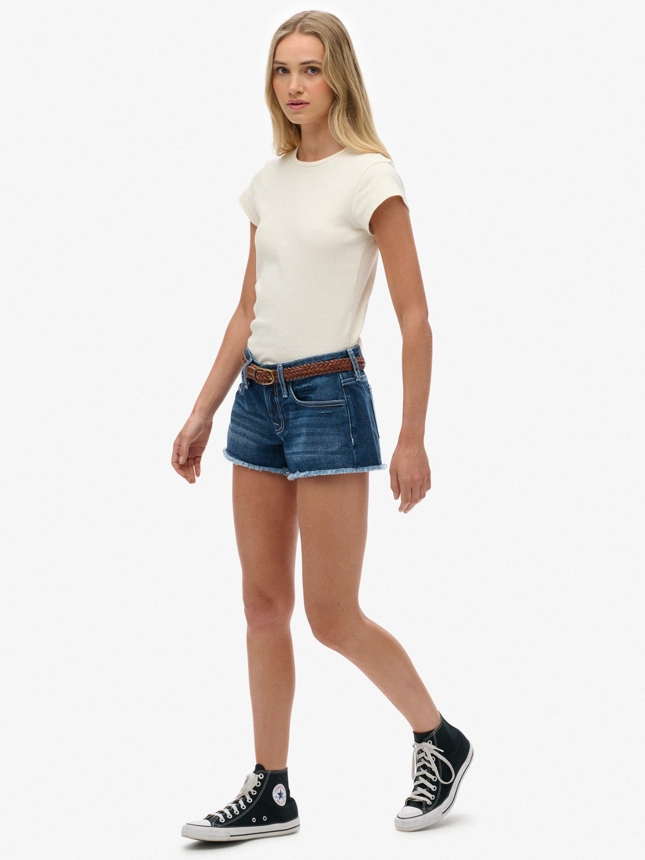 Product image 3 of 6, which shows Superdry Low Rise Denim Hot Shorts, Deep Indigo, 26