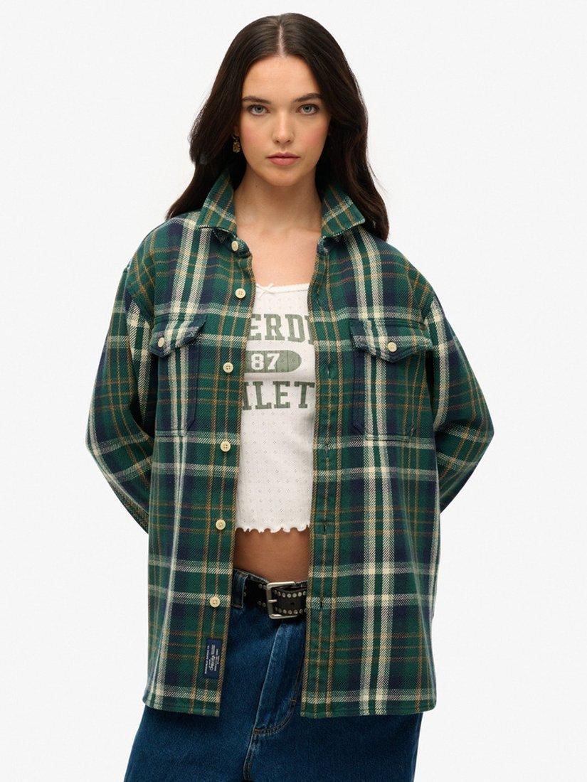 Product image 1 of 5, which shows Superdry Oversized Check Shirt, Merchant Check Green, L