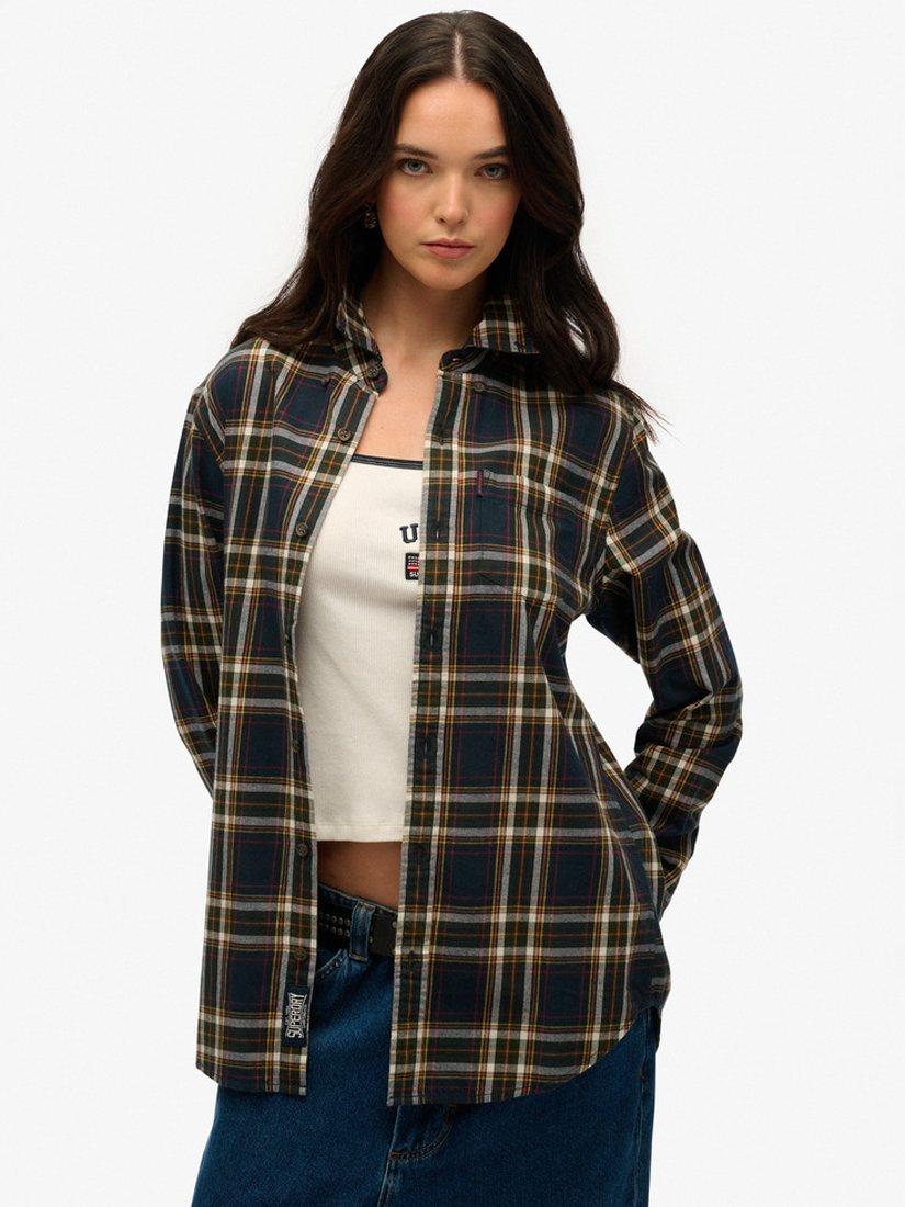 Product image 1 of 6, which shows Superdry Oversized Check Shirt, Bryce Check Navy, L