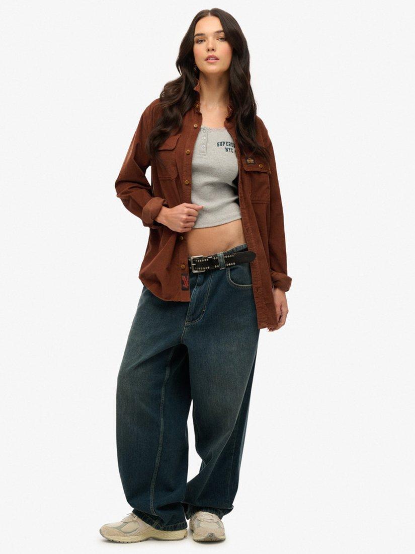 Product image 3 of 4, which shows Superdry Oversized Cord Shirt, Potting Soil Brown, L