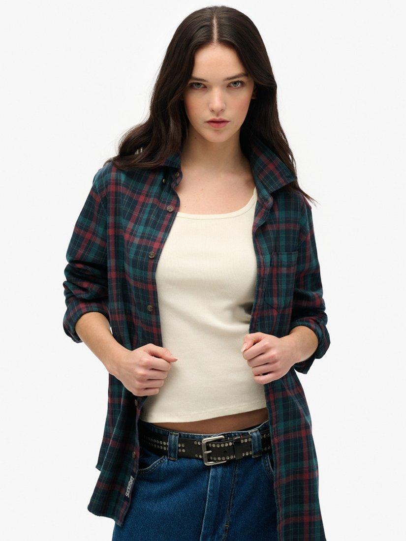Product image 1 of 5, which shows Superdry Oversized Check Shirt, Montauk Check Navy, L
