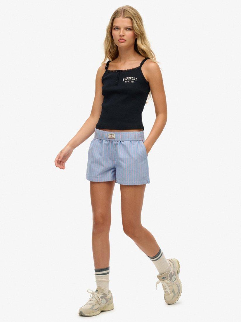 Product image 3 of 5, which shows Superdry Stripe Boxer Style Shorts, Blue/Pink, 6