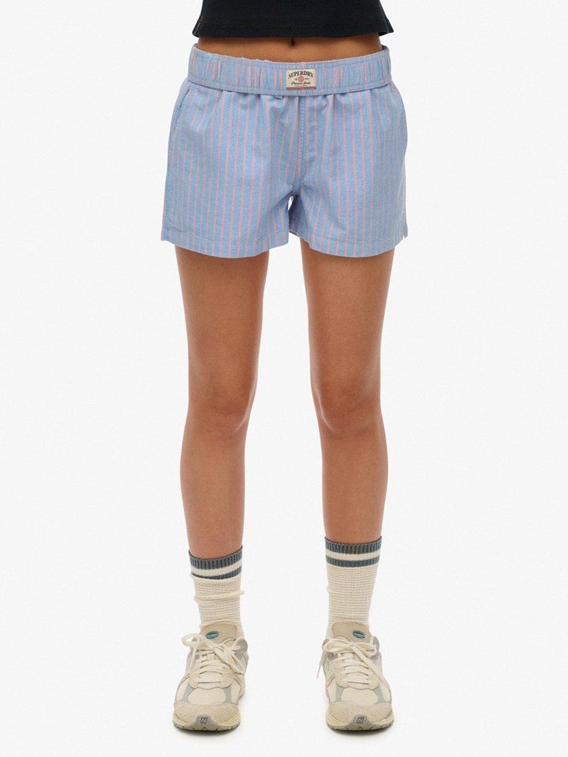Product image 4 of 5, which shows Superdry Stripe Boxer Style Shorts, Blue/Pink, 6