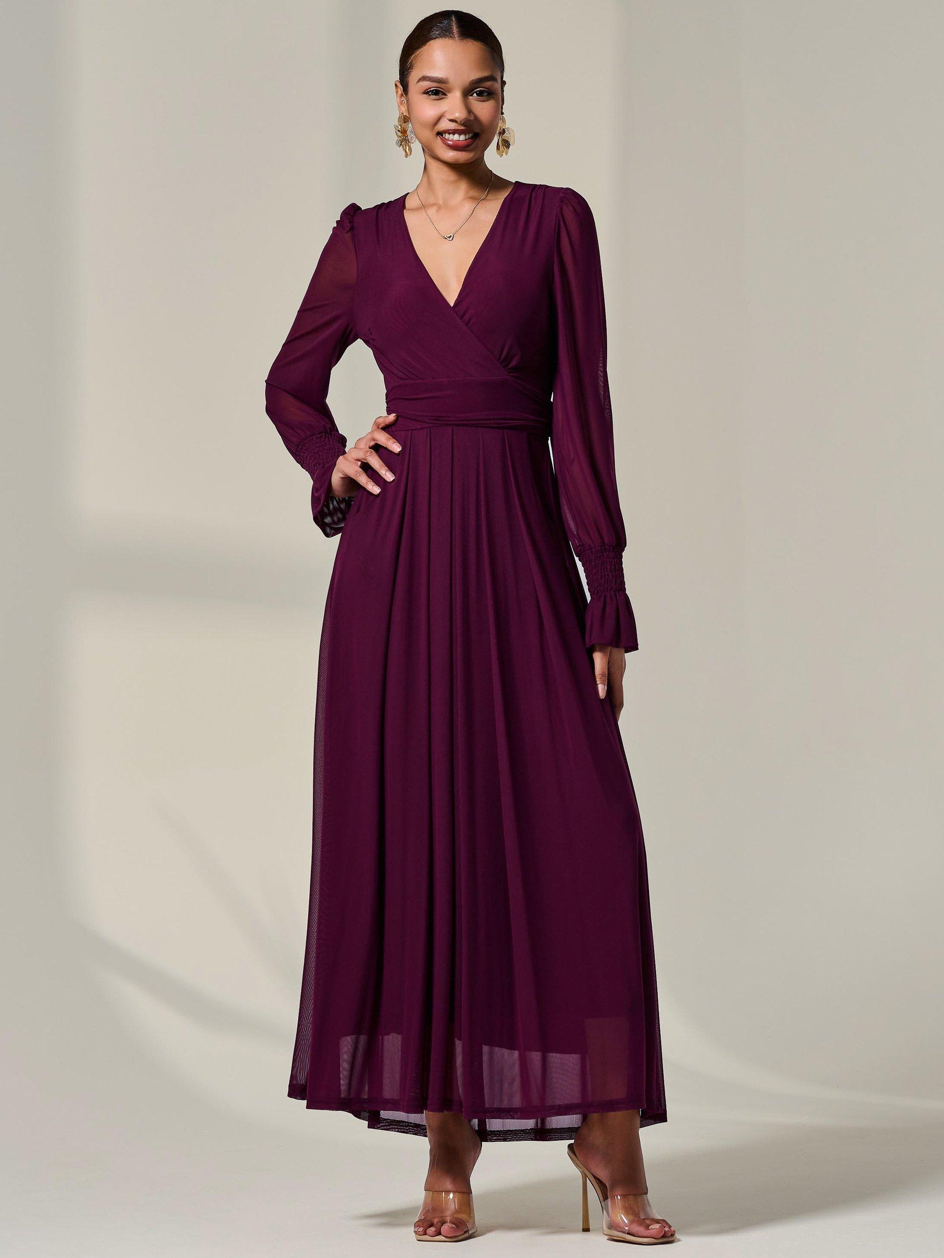 Product image 1 of 7, which shows Jolie Moi V-Neck Maxi Dress, Dark Purple, 8