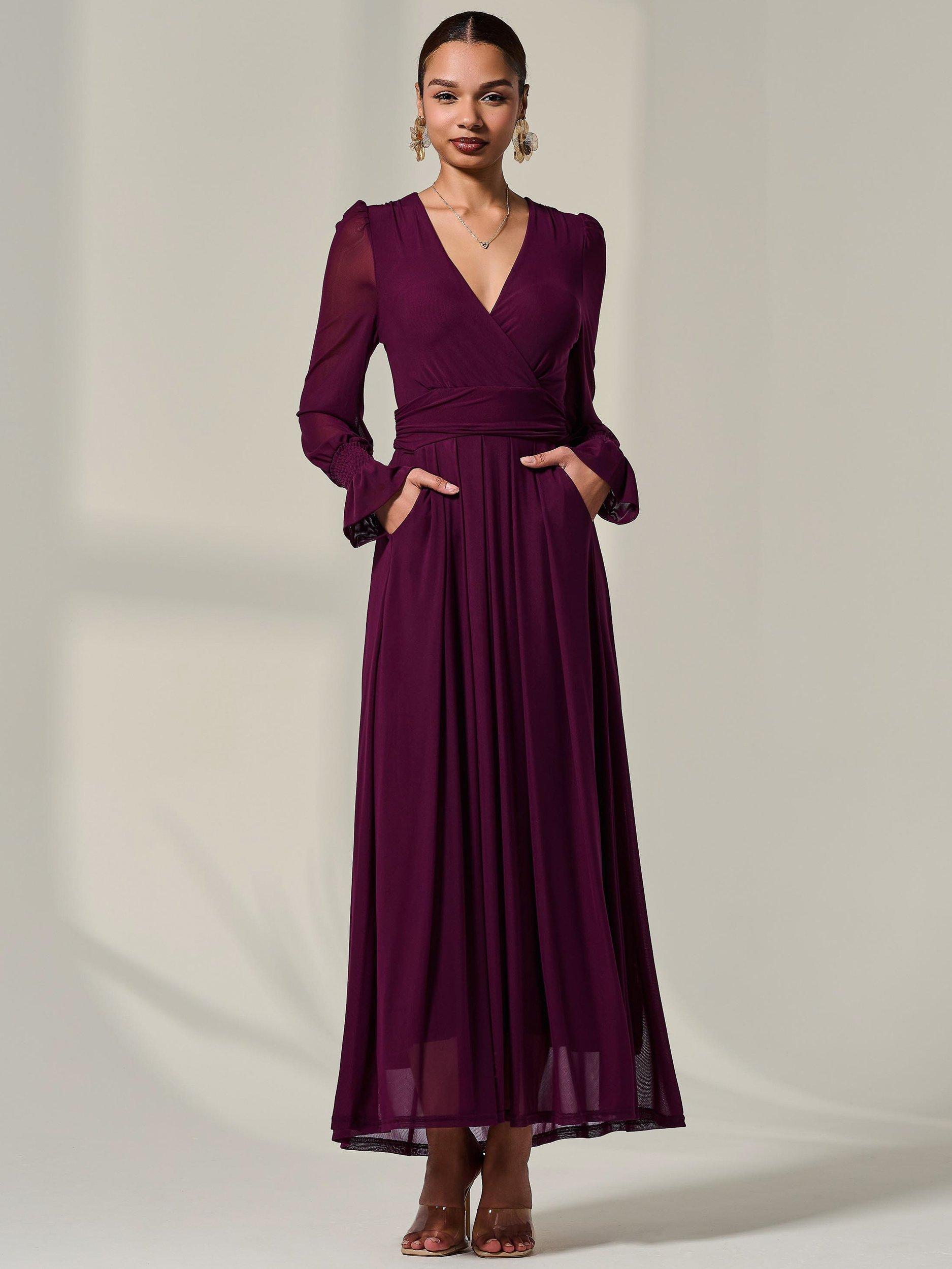 Product image 6 of 7, which shows Jolie Moi V-Neck Maxi Dress, Dark Purple, 8