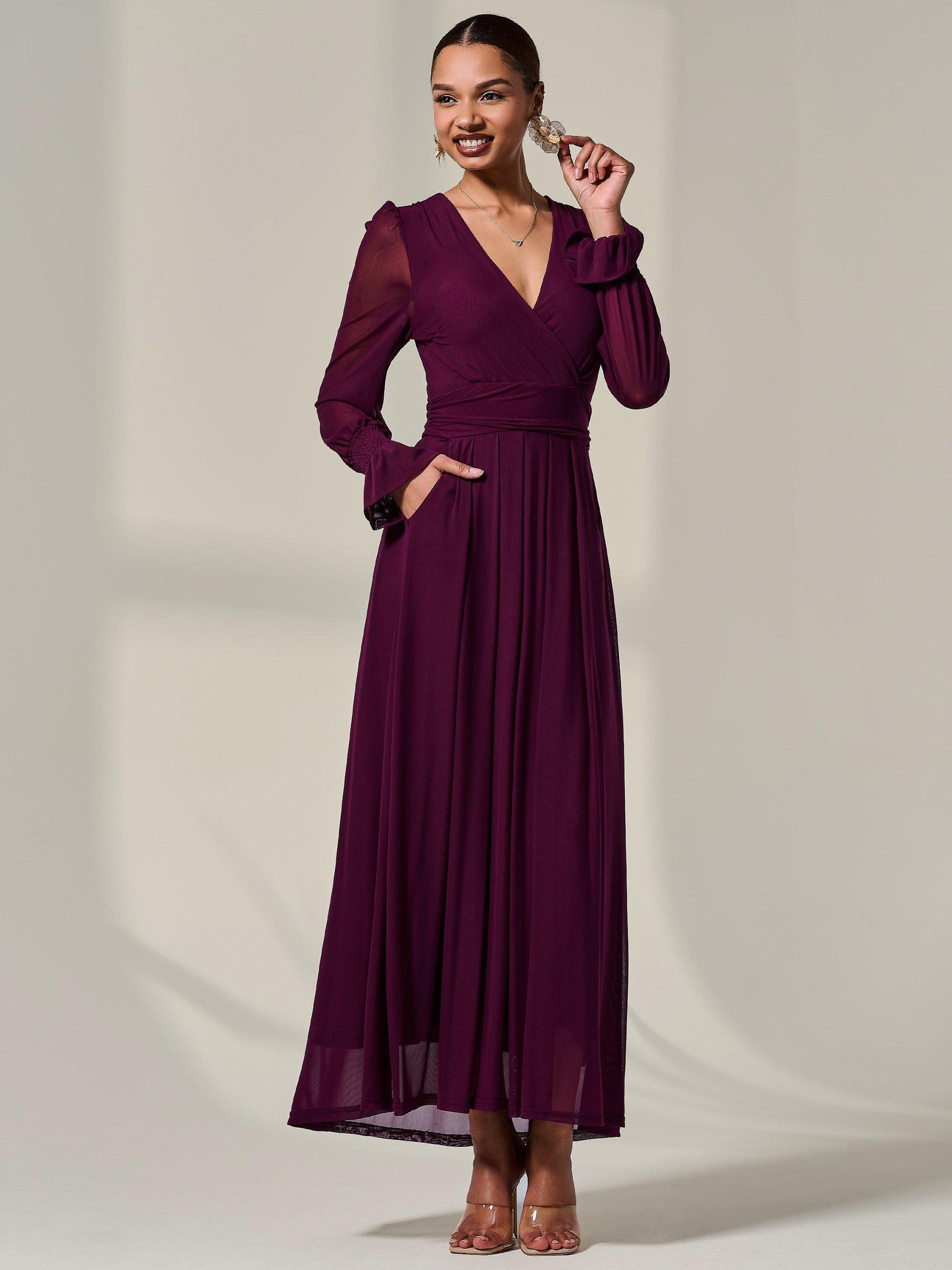 Product image 7 of 7, which shows Jolie Moi V-Neck Maxi Dress, Dark Purple, 8