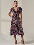 Jolie Moi Floral Jersey Wrap Midi Dress, Black