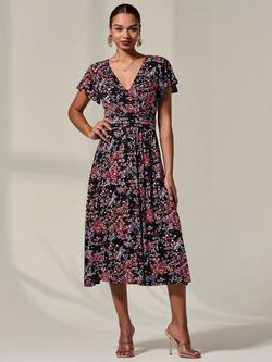 Jolie Moi Floral Jersey Wrap Midi Dress, Black, Black