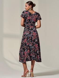 Jolie Moi Floral Jersey Wrap Midi Dress, Black - view 2, Black