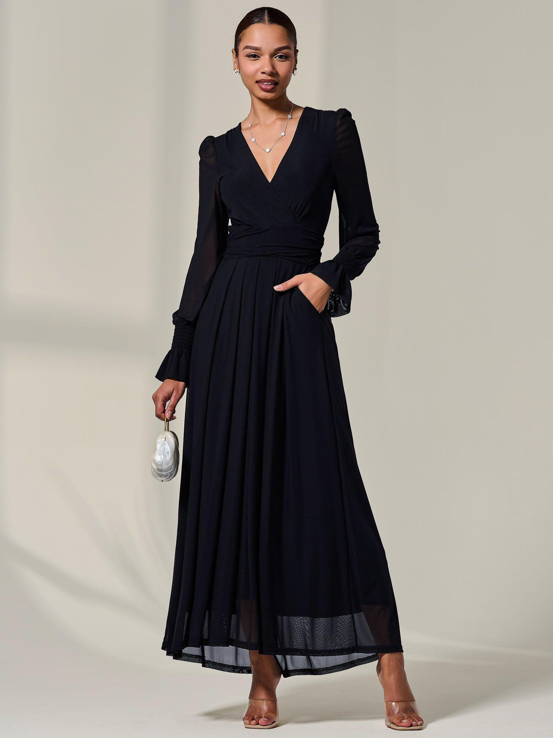 Product image 1 of 7, which shows Jolie Moi V-Neck Long Sleeve Maxi Dress, Black, 8
