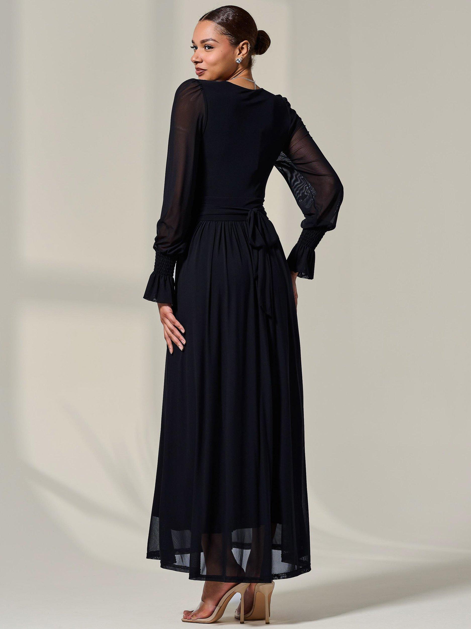 Product image 2 of 7, which shows Jolie Moi V-Neck Long Sleeve Maxi Dress, Black, 8
