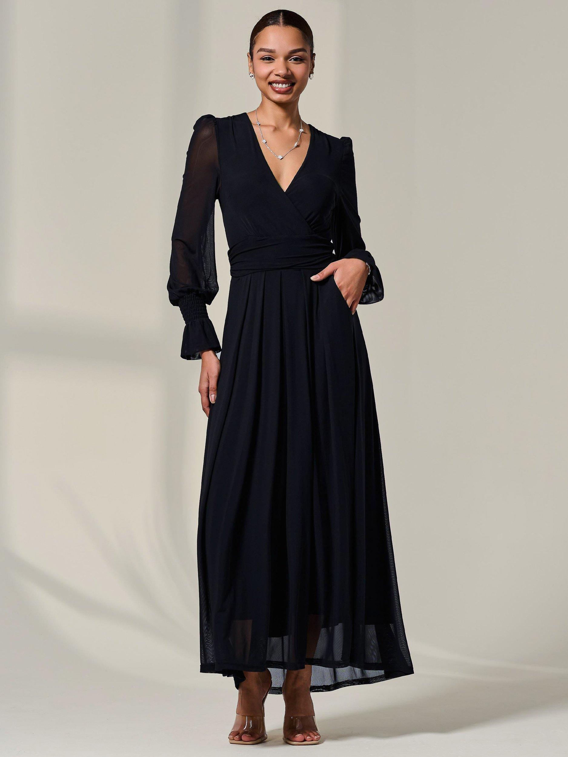 Product image 5 of 7, which shows Jolie Moi V-Neck Long Sleeve Maxi Dress, Black, 8