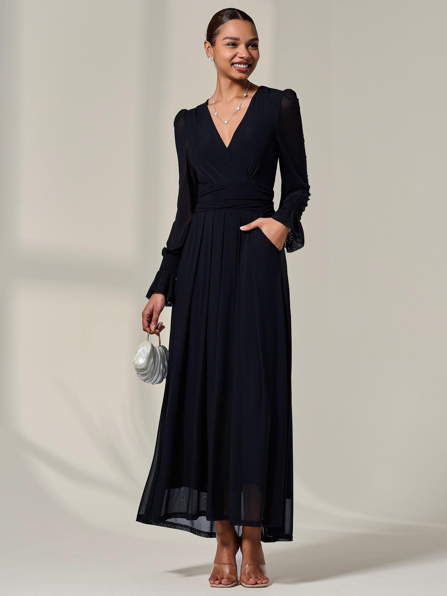 Product image 6 of 7, which shows Jolie Moi V-Neck Long Sleeve Maxi Dress, Black, 8