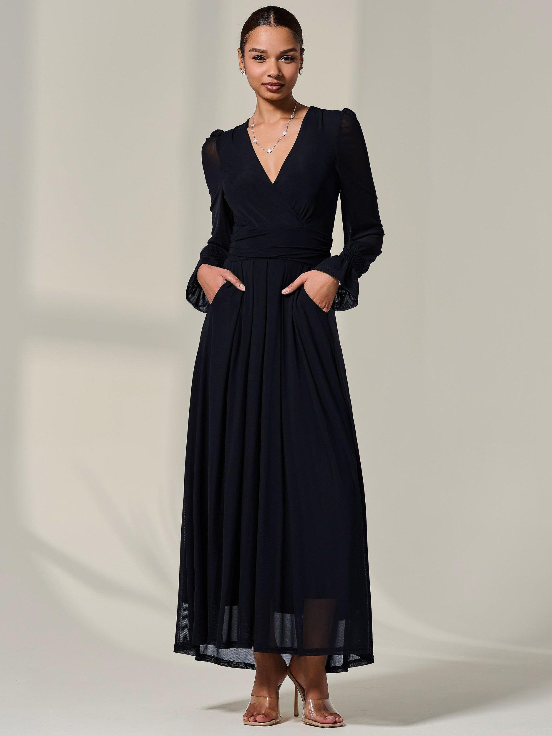 Product image 7 of 7, which shows Jolie Moi V-Neck Long Sleeve Maxi Dress, Black, 8
