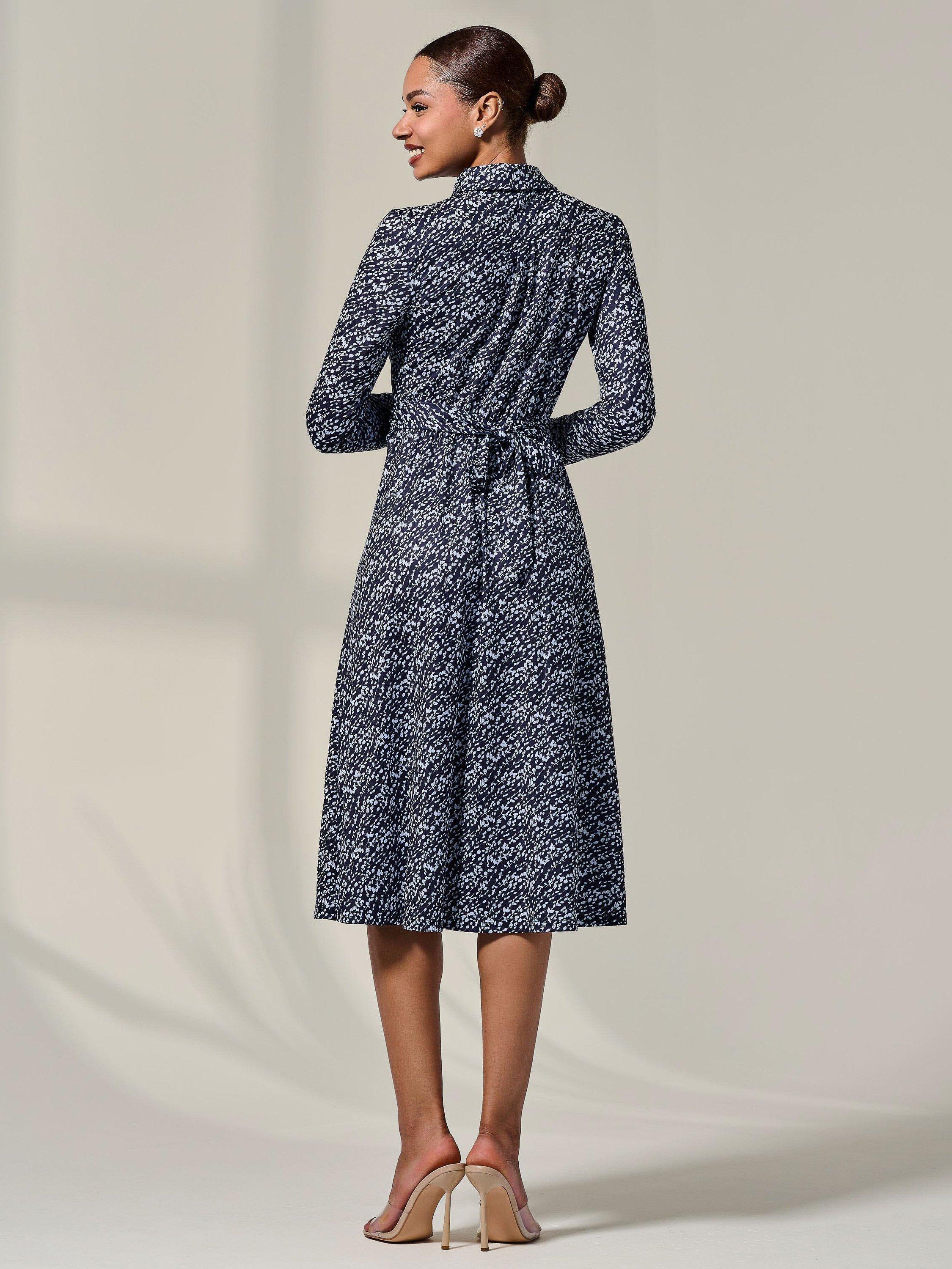 Product image 2 of 7, which shows Jolie Moi Floral Button Up Midi Dress, Navy, 8