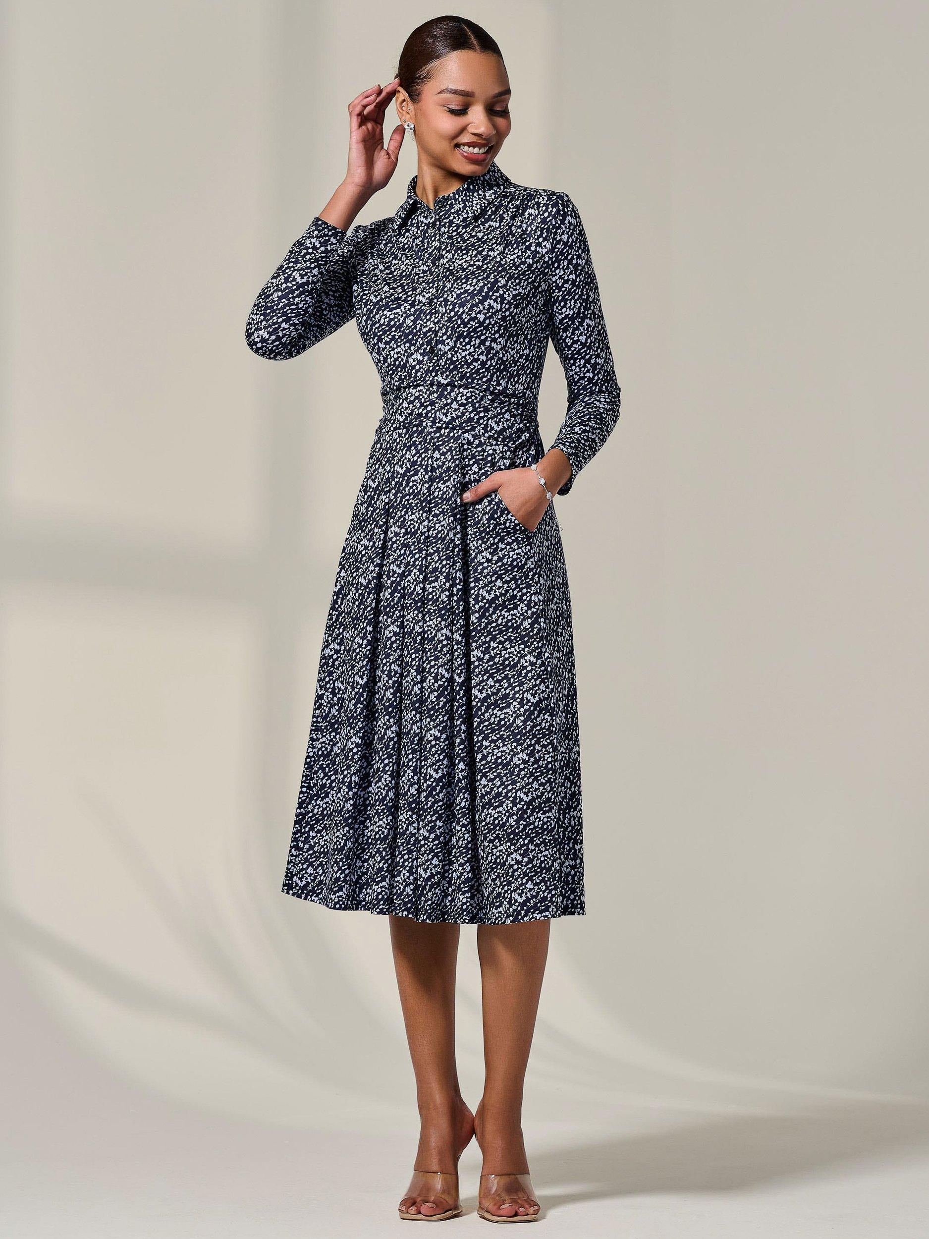 Product image 5 of 7, which shows Jolie Moi Floral Button Up Midi Dress, Navy, 8