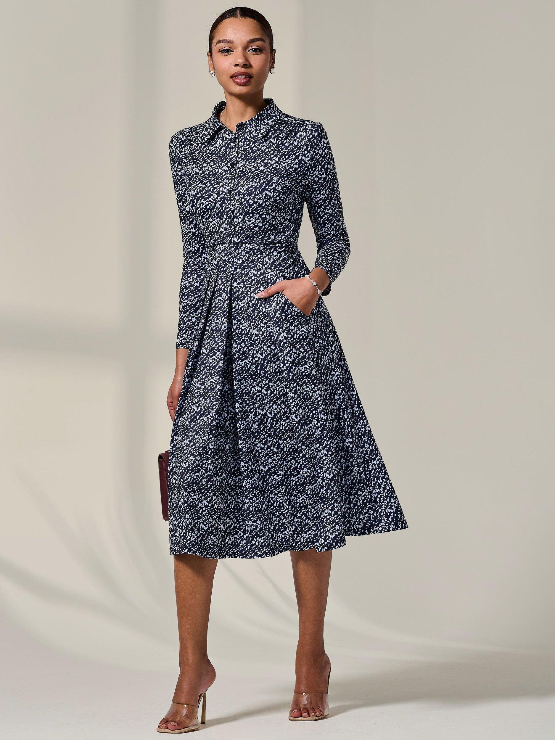 Product image 7 of 7, which shows Jolie Moi Floral Button Up Midi Dress, Navy, 8