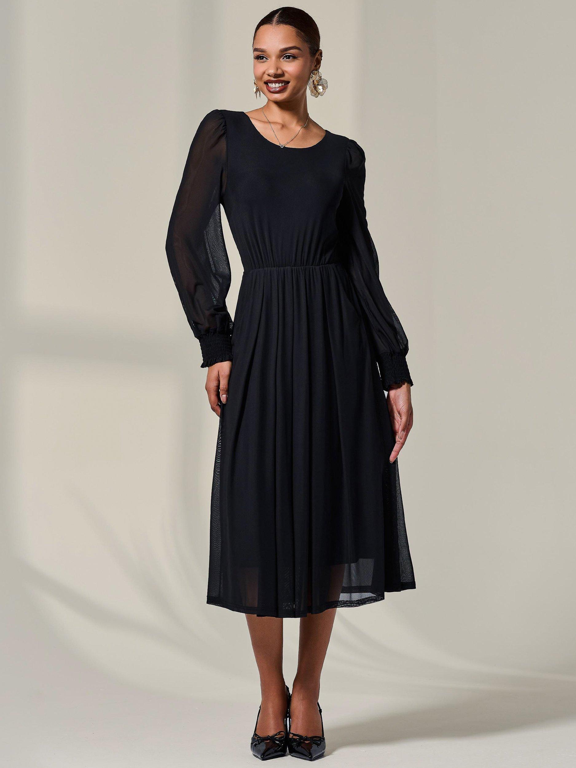 Product image 1 of 7, which shows Jolie Moi Long Sleeve Midi Dress, Black, 8