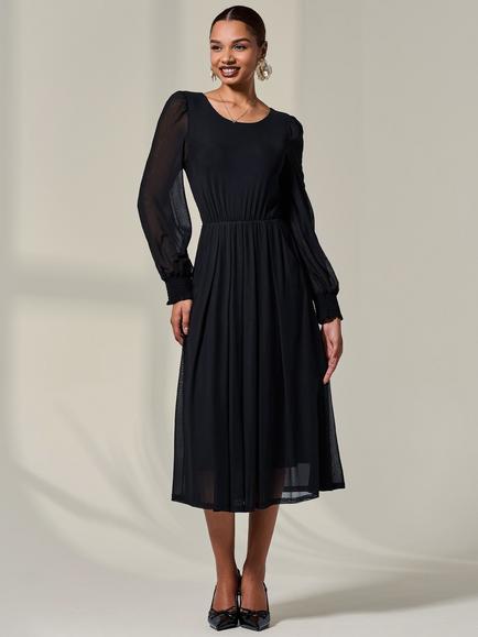 Jolie Moi Long Sleeve Midi Dress, Black, Black