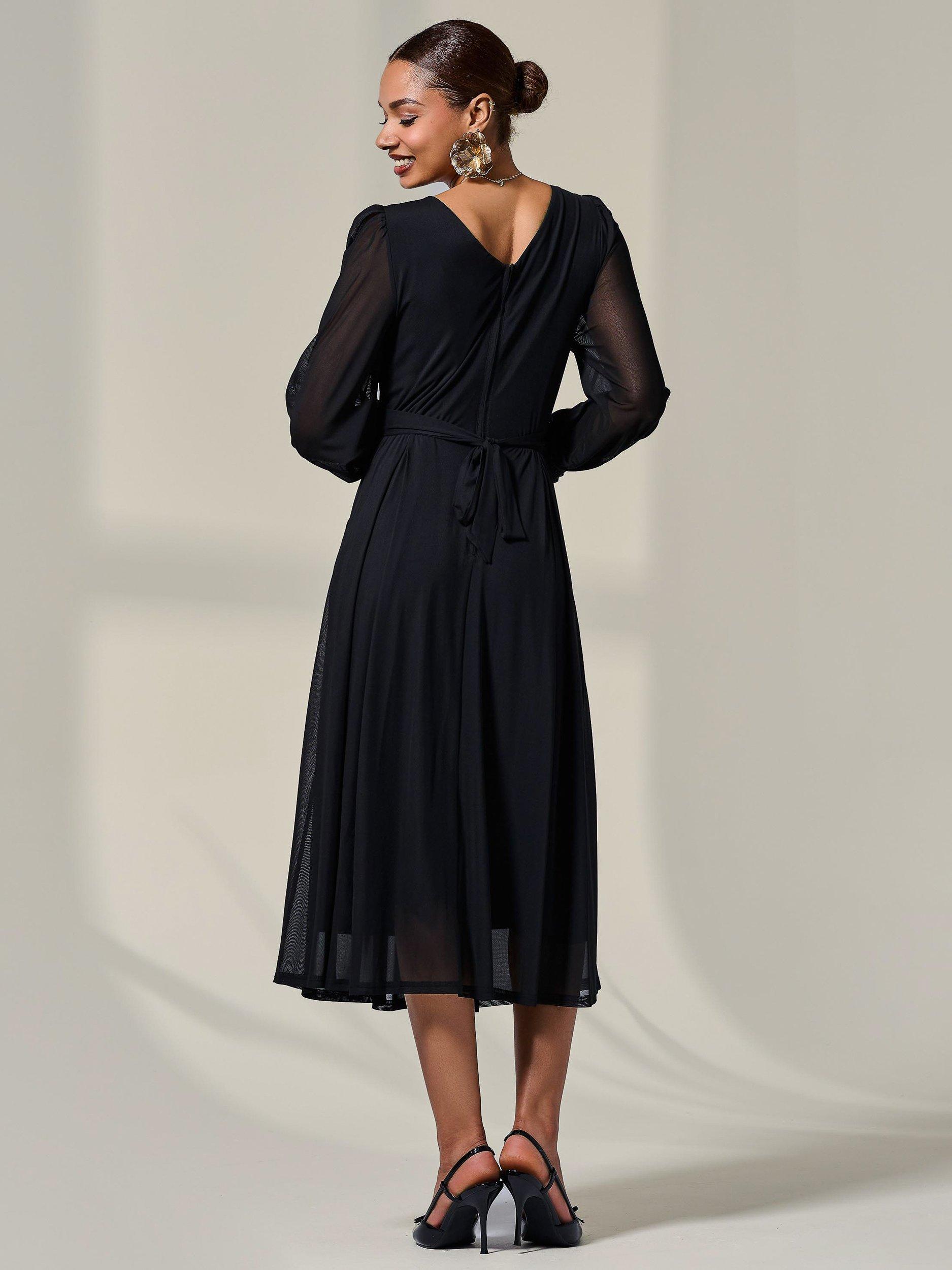 Product image 2 of 7, which shows Jolie Moi Long Sleeve Midi Dress, Black, 8