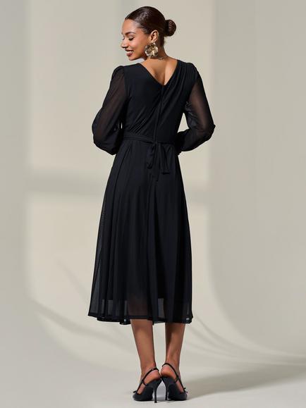 Jolie Moi Long Sleeve Midi Dress, Black - view 2, Black