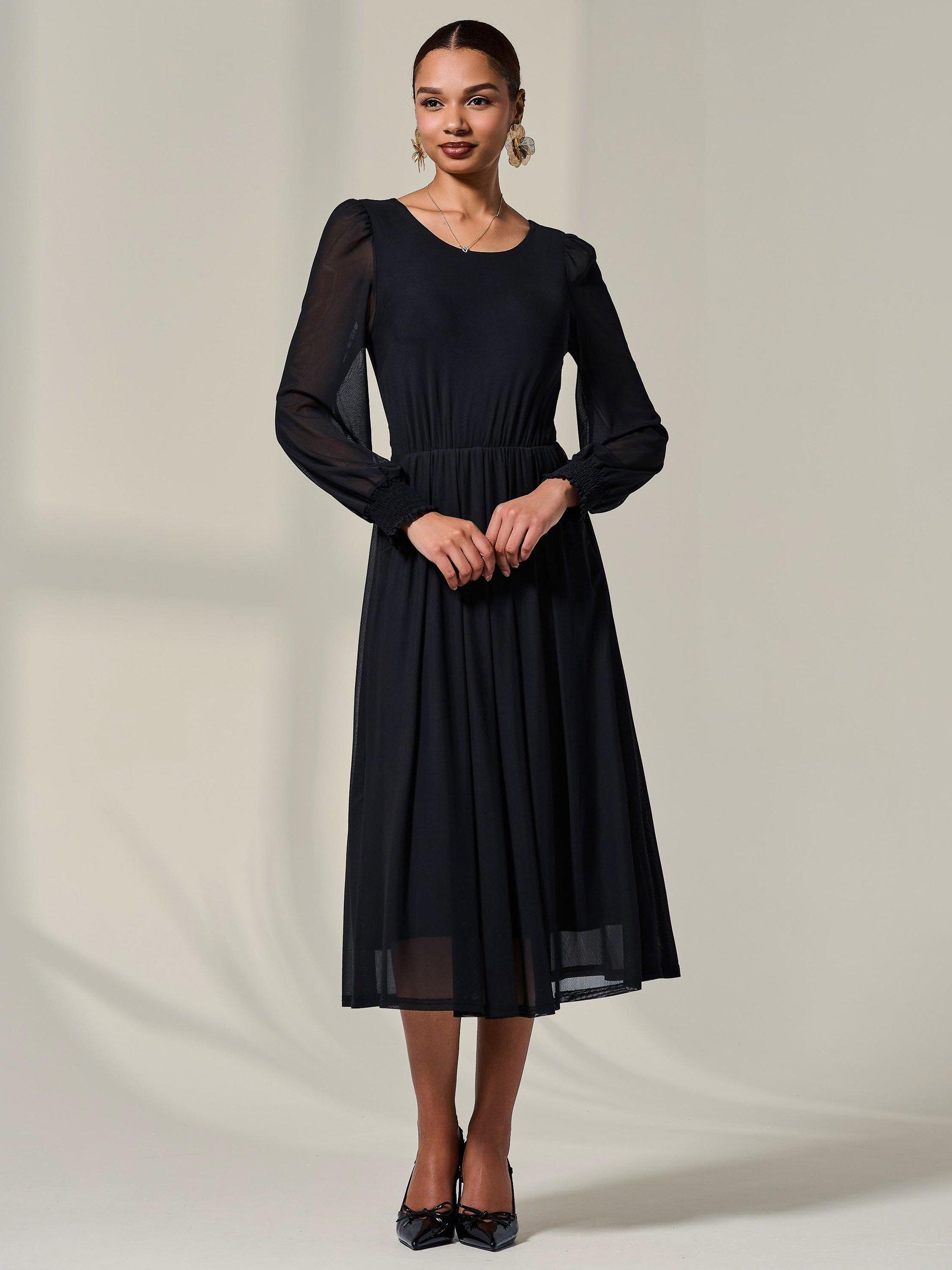 Product image 3 of 7, which shows Jolie Moi Long Sleeve Midi Dress, Black, 8
